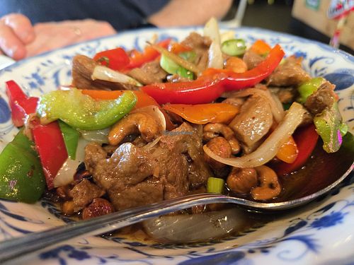 Mock chicken and veggies at Chiang Rai in Long Beach
