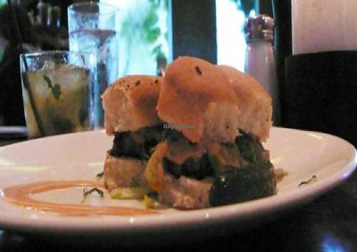 sublime sliders: cheddar, seitan steak, onion, romaine, gherkin, special sauce at Sublime Restaurant and Bar in Fort Lauderdale