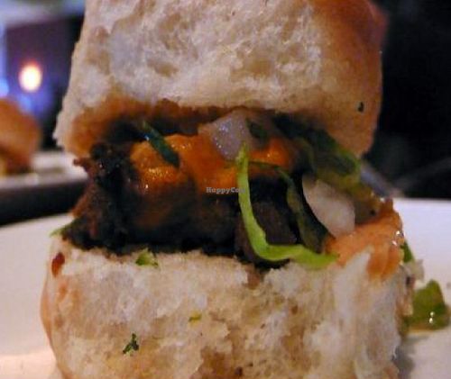 sublime sliders: cheddar, seitan steak, onion, romaine, gherkin, special sauce at Sublime Restaurant and Bar in Fort Lauderdale