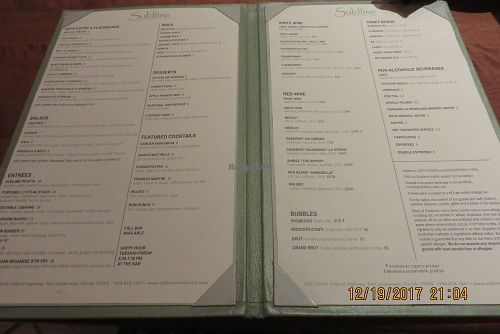 menu at Sublime Restaurant and Bar in Fort Lauderdale