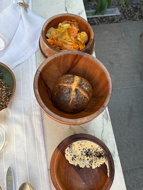Pan, manteca, pickled veggies at Gioia Cocina Botánica in Buenos Aires