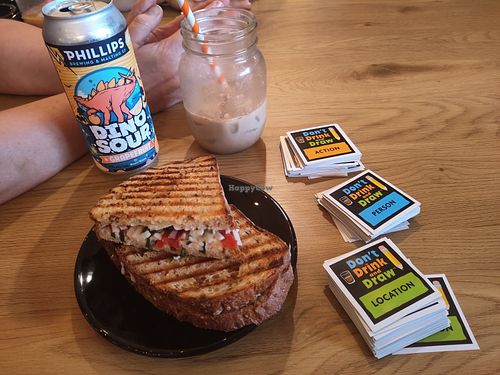 Hummus lovers panini with vegan cheese substitute at The Fort in Duncan