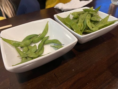 Salty, savory edamame - decent portion for sharing  at Umi Sushi in Green Bay