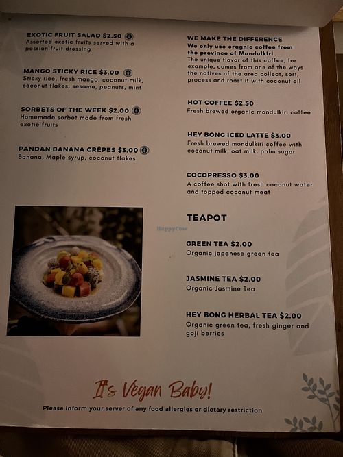 One page of the menu   at HeyBong - The Healthy Secrets  in Siem Reap