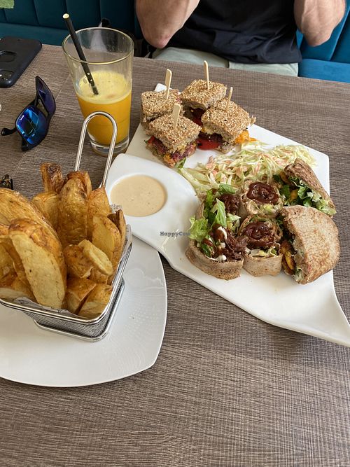 Comes with fries and their special sauce (definitely had garlic aioli in it, really nice)  at Elysian Plant Based Kitchen Bar in Limassol