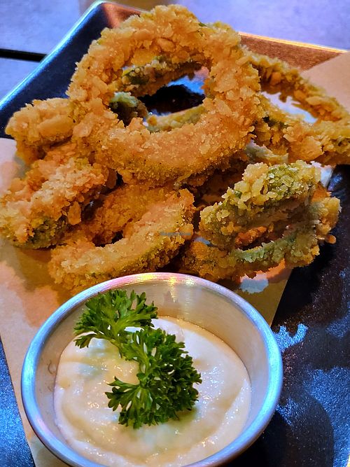 Fried avocado rings at The Vegan Table in Bangkok