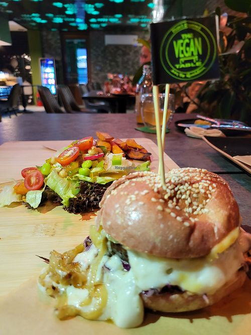 Mushroom cheese burger at The Vegan Table in Bangkok