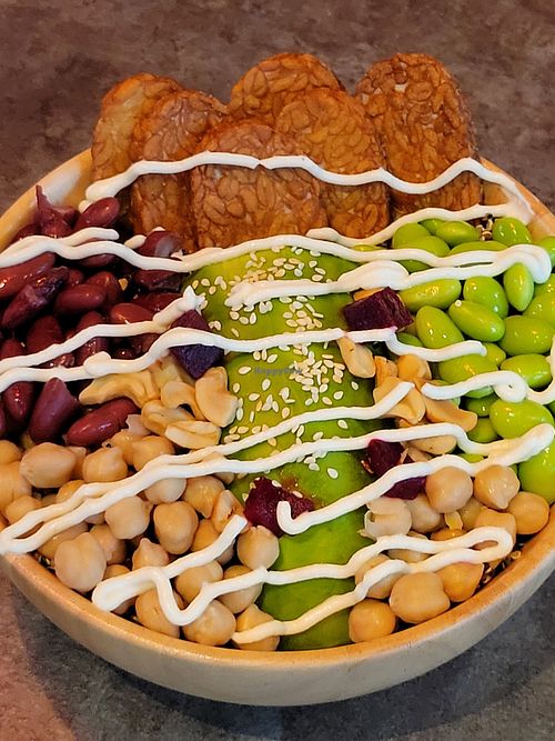 The vegan bowl. This is the wrong thing to order unless you just want a bunch of different proteins and not much flavor. at The Vegan Table in Bangkok