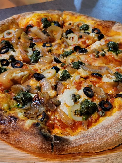 Mediterranean pizza at The Vegan Table in Bangkok