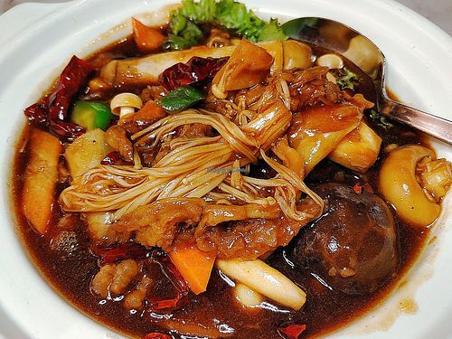 Mushroom with gong bao sauce at A-One Signature 一品阁 - Raffles City in Central Singapore
