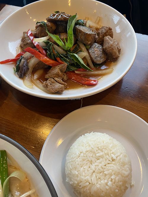 Basil mock duck with eggplant    at Amazing Thai in Princeton