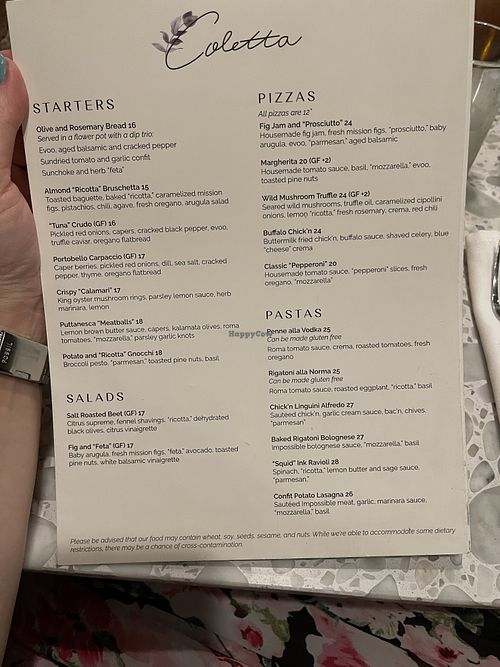 Menu  at Coletta in New York City