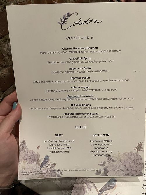 Menu  at Coletta in New York City