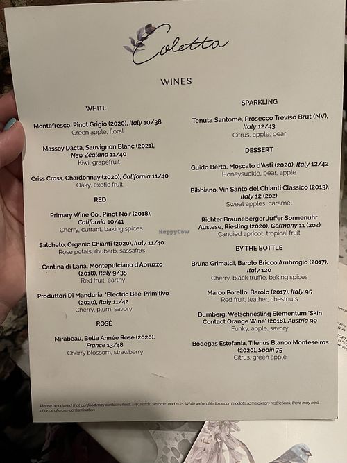 Menu  at Coletta in New York City