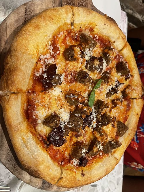 Special pizza - meatballs, onion, vodka sauce  at Coletta in New York City