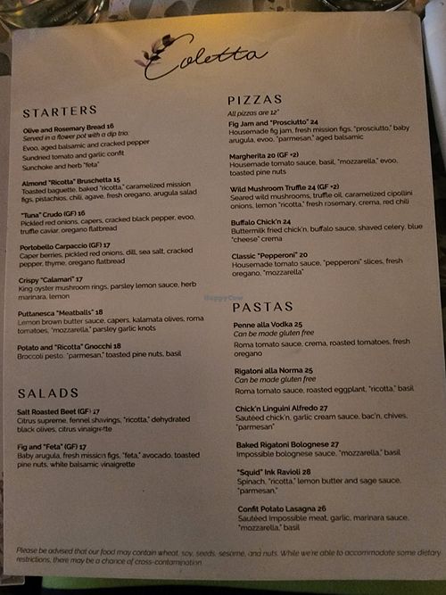 Menu at Coletta in New York City