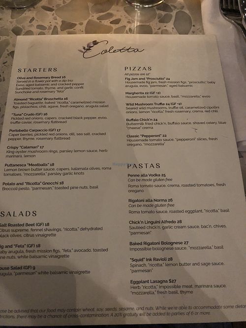 Menu 1  at Coletta in New York City