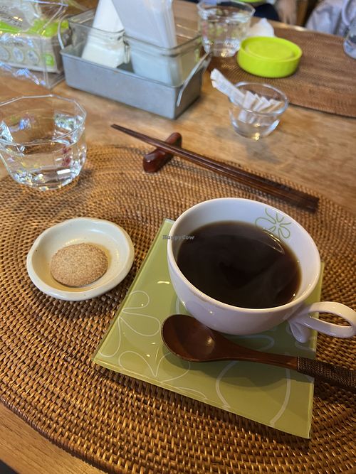 Hot coffee  at Vegan Bar & Shop Kally in Gifu