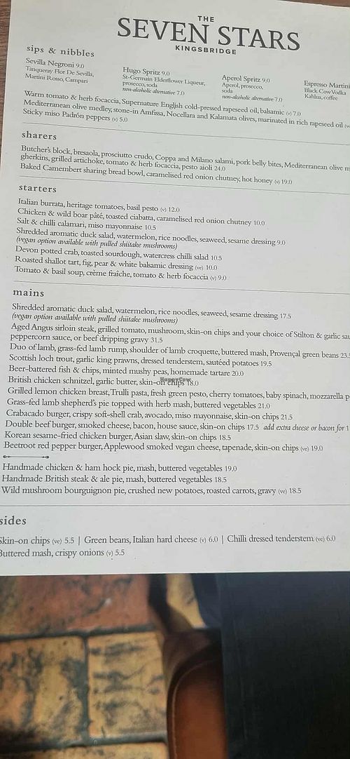 Menu Oct25 at Seven Stars in Kingsbridge