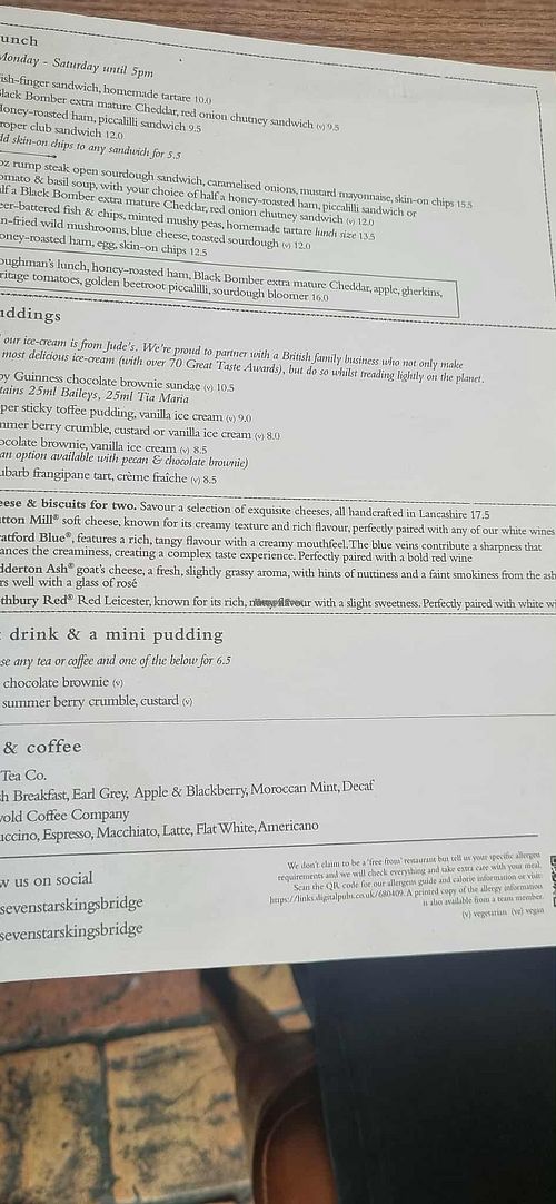 Menu Oct25 at Seven Stars in Kingsbridge