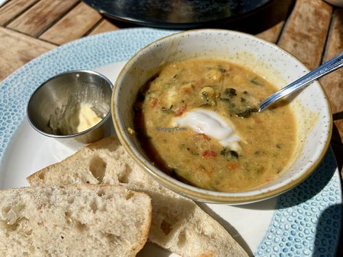 Spiced lentil, spinach & coconut soup  at Lulworth Cove Inn in Wareham