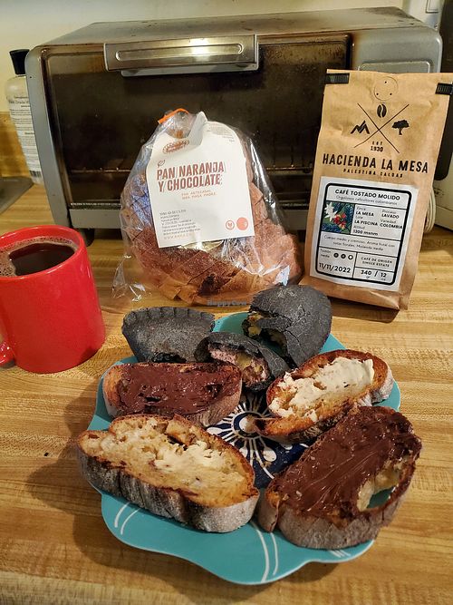 There's the arepa again. Enjoyed with some Colombia coffee and bread. 😋 at Cósmico Vegan in Bogota