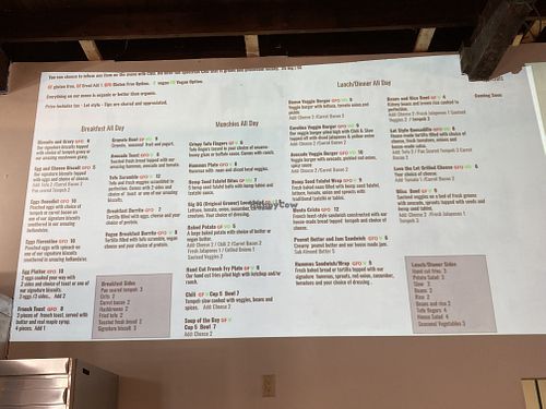Menu is projected on the wall  at Grateful Organic Diner in Marshall