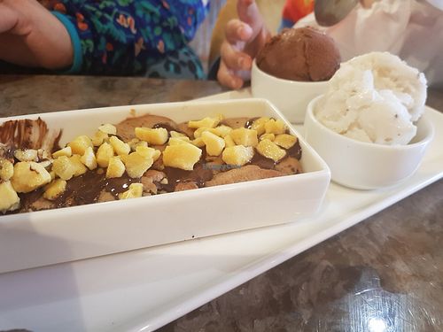 Dark chocolate and honeycomb cookie dough with vanilla and chocolate ice cream at Heavenly Desserts in Newcastle Upon Tyne
