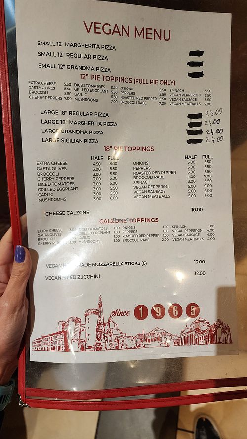 Vegan menu at Umberto's in Lake Grove