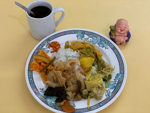 White rice with various vegetables at Peranakan Vegetarian in Central Singapore