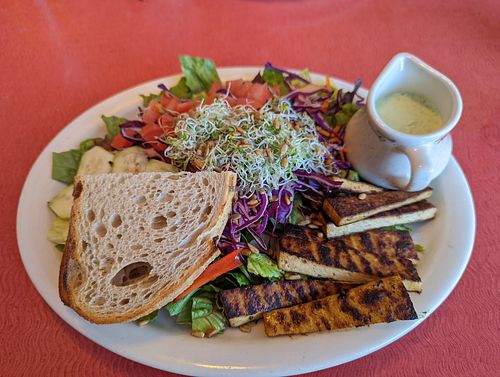 Garden salad with marinated tofu and tofu dill dressing. YUM. at Old Town Cafe in Bellingham