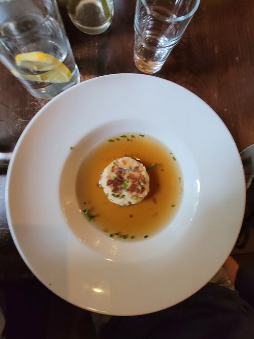 Cheesy dumpling soup at Tisch in Vienna