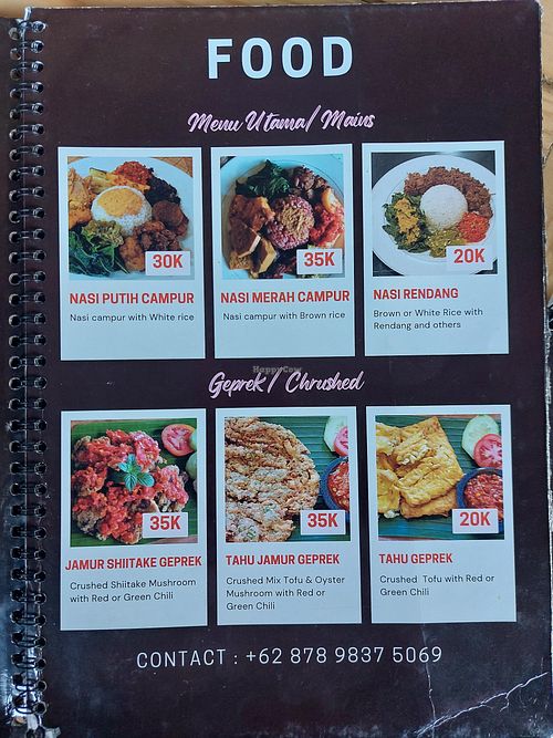 Menu at Minang Vegan in Ubud