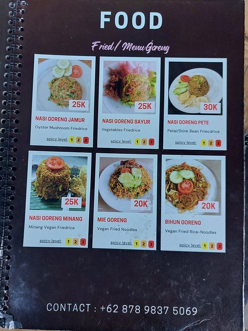 Menu at Minang Vegan in Ubud