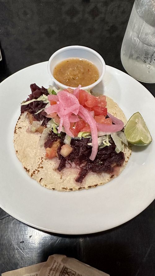 Machaca (hibiscus flower) Taco   at Del Cielo Tamales in Tucson