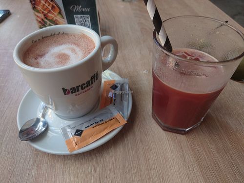 Beetroot carrot apple juice and hot cocoa, both very good! at Food Garden in Zagreb