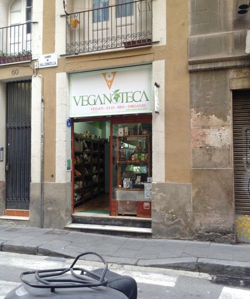 Outside at Veganoteca in Barcelona