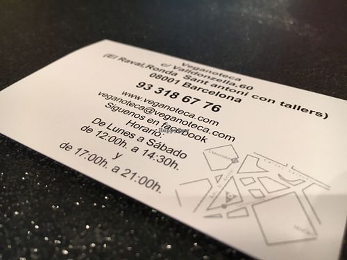 Business card With info  at Veganoteca in Barcelona