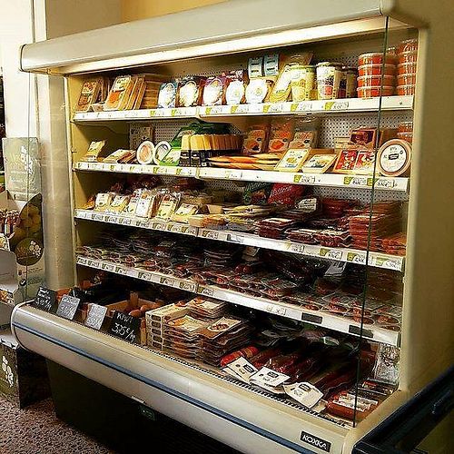 The fridge with all the vegan delights. at Gaia Vegana in Valencia