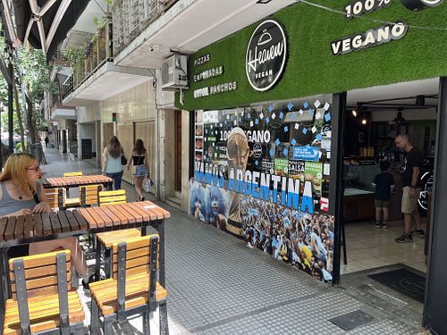 A few tables outside   at Vegan Palermo in Buenos Aires
