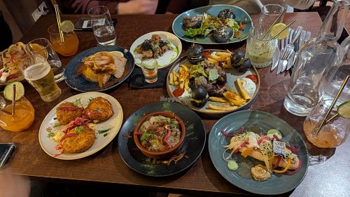 Mixed tapas to share with colleagues at Totem & Tempo Restaurant Bar Tapas in Lyon
