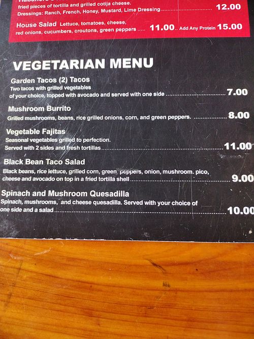 Vegetarian menu including many vegan items at Habanero Grill Mexican in Henderson