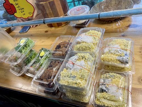 Thai sweet and savoury snacks   at Boonniyom Santi Asoke Market ตลาดบุญนิยมสันติอโศก in Bangkok