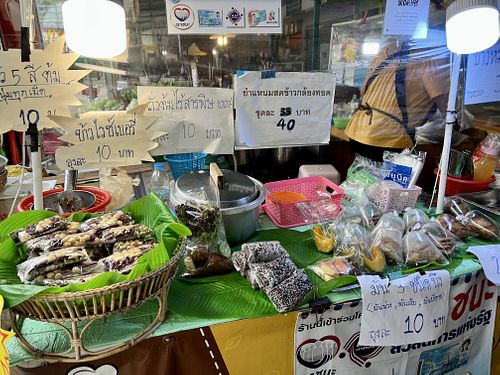 Steamed beans, pumpkin, and brown rice  at Boonniyom Santi Asoke Market ตลาดบุญนิยมสันติอโศก in Bangkok