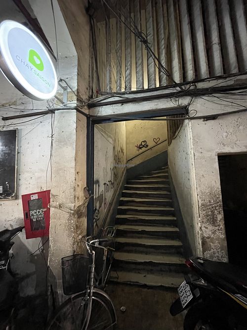 Up these stairs to the restaurant   at Chay Saigon Bistro in Ho Chi Minh City