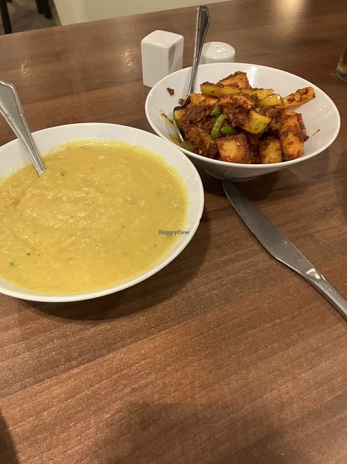 Gunpowder potato side and tarka dahl  at Raj Bari in Newcastle Upon Tyne