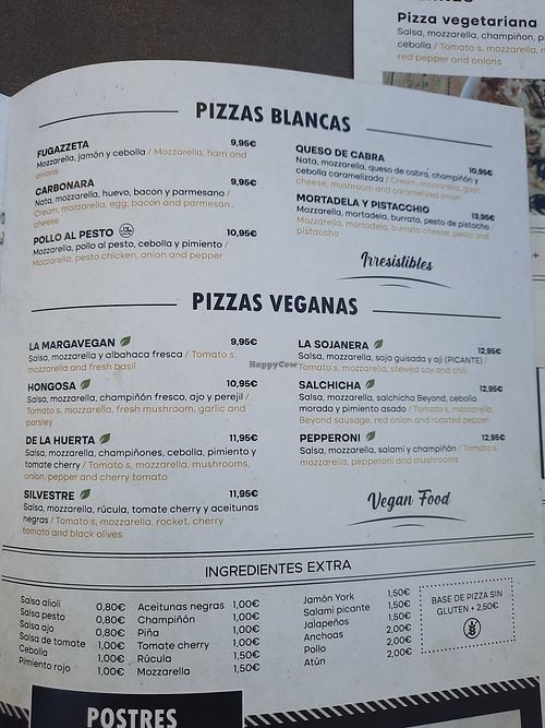 7 vegan pizzas on the menu at Pizzería Pipazze in Fuengirola