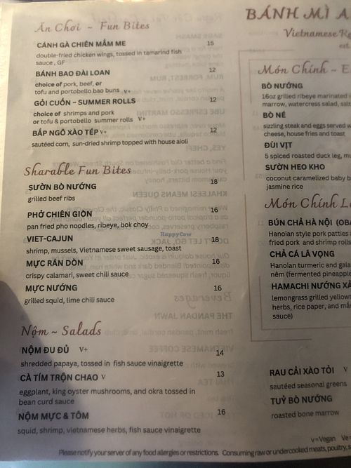 Menu anything with the v can make vegan options   at Bánh Mì and Bottles in Philadelphia