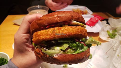 Crabcake sandwich with wasabi aoli. Delicious! at Native Foods - Wicker Park in Chicago