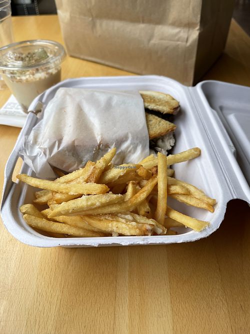 Cool Chick Sandwich with garlic fries (no parm)  at Native Foods - Wicker Park in Chicago